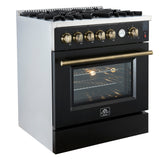 Forno Giovanni 30-inch Gas Range with Antique Brass Design, 5 Burners 67,000 BTU, 4.32 cu.ft. Convection Oven