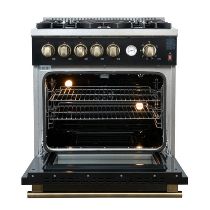 Forno Giovanni 30-inch Gas Range with Antique Brass Design, 5 Burners 67,000 BTU, 4.32 cu.ft. Convection Oven