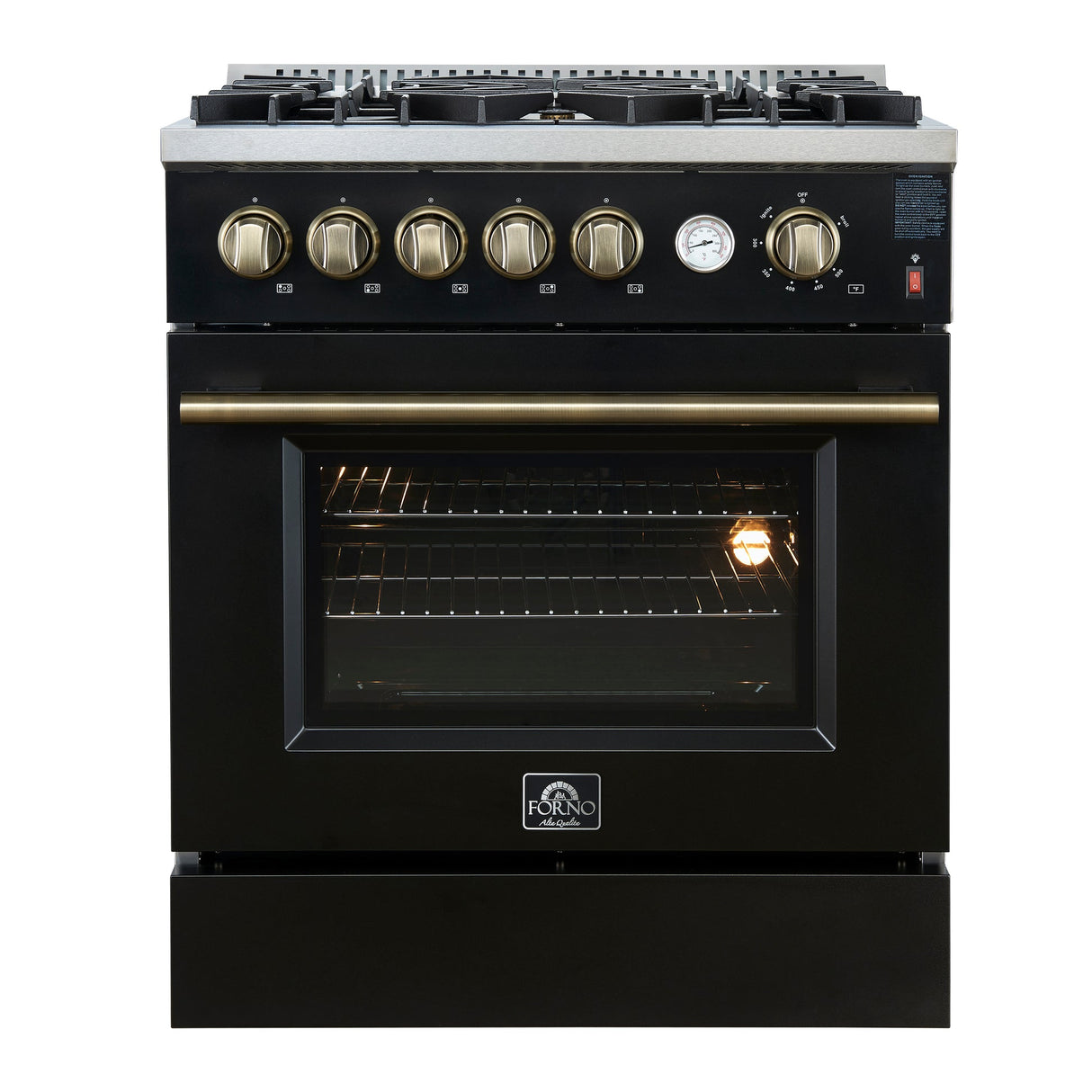 Forno Giovanni 30-inch Gas Range with Antique Brass Design, 5 Burners 67,000 BTU, 4.32 cu.ft. Convection Oven