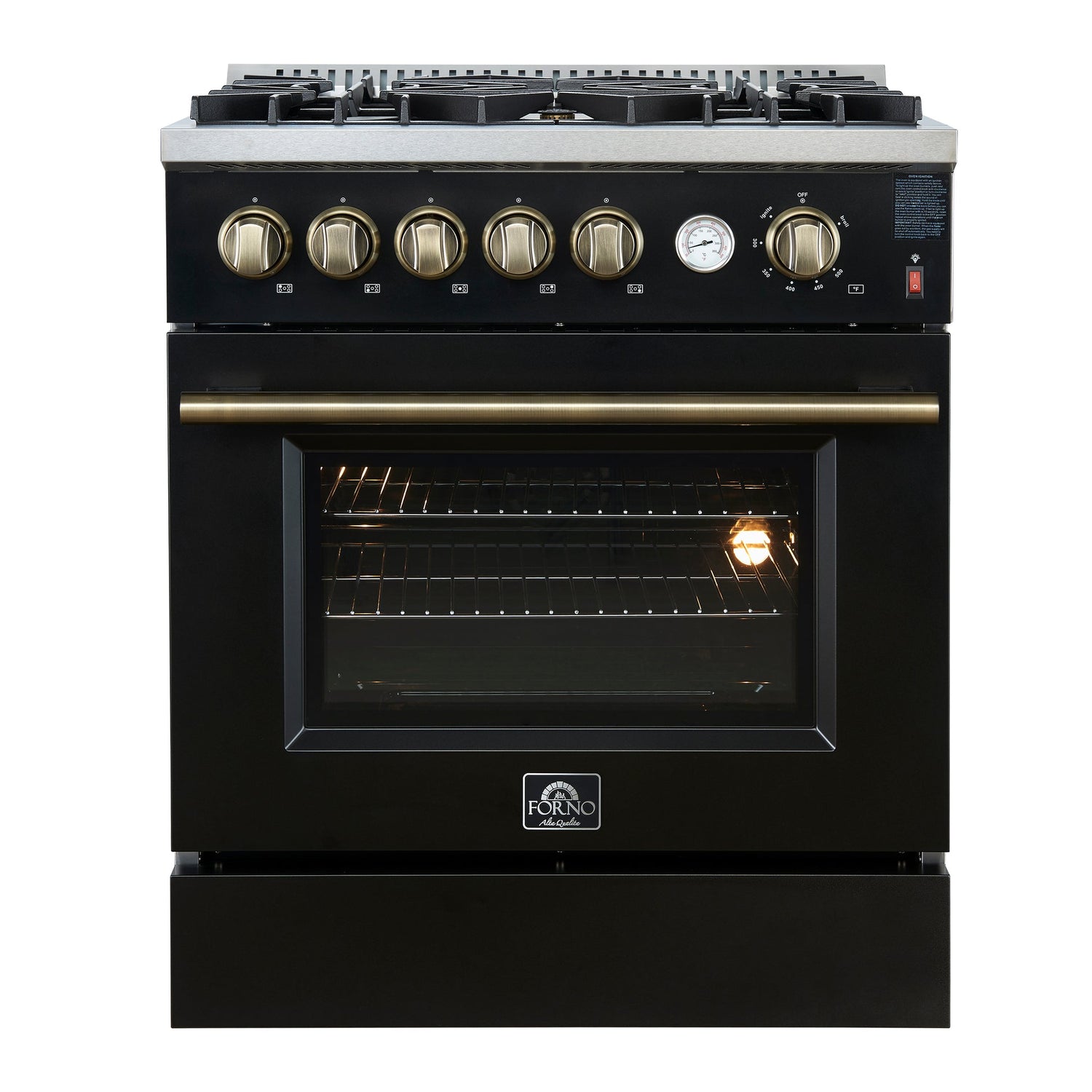 Forno Giovanni 30-inch Gas Range with Antique Brass Design, 5 Burners 67,000 BTU, 4.32 cu.ft. Convection Oven