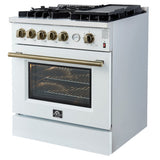 Forno Giovanni 30-inch Gas Range with Antique Brass Design, 5 Burners 67,000 BTU, 4.32 cu.ft. Convection Oven