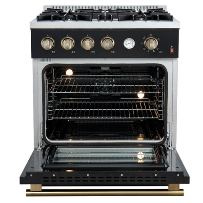 Forno Marco Gas Range with Antique Brass Design, Convection Oven