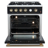 Forno Marco Gas Range with Antique Brass Design, Convection Oven