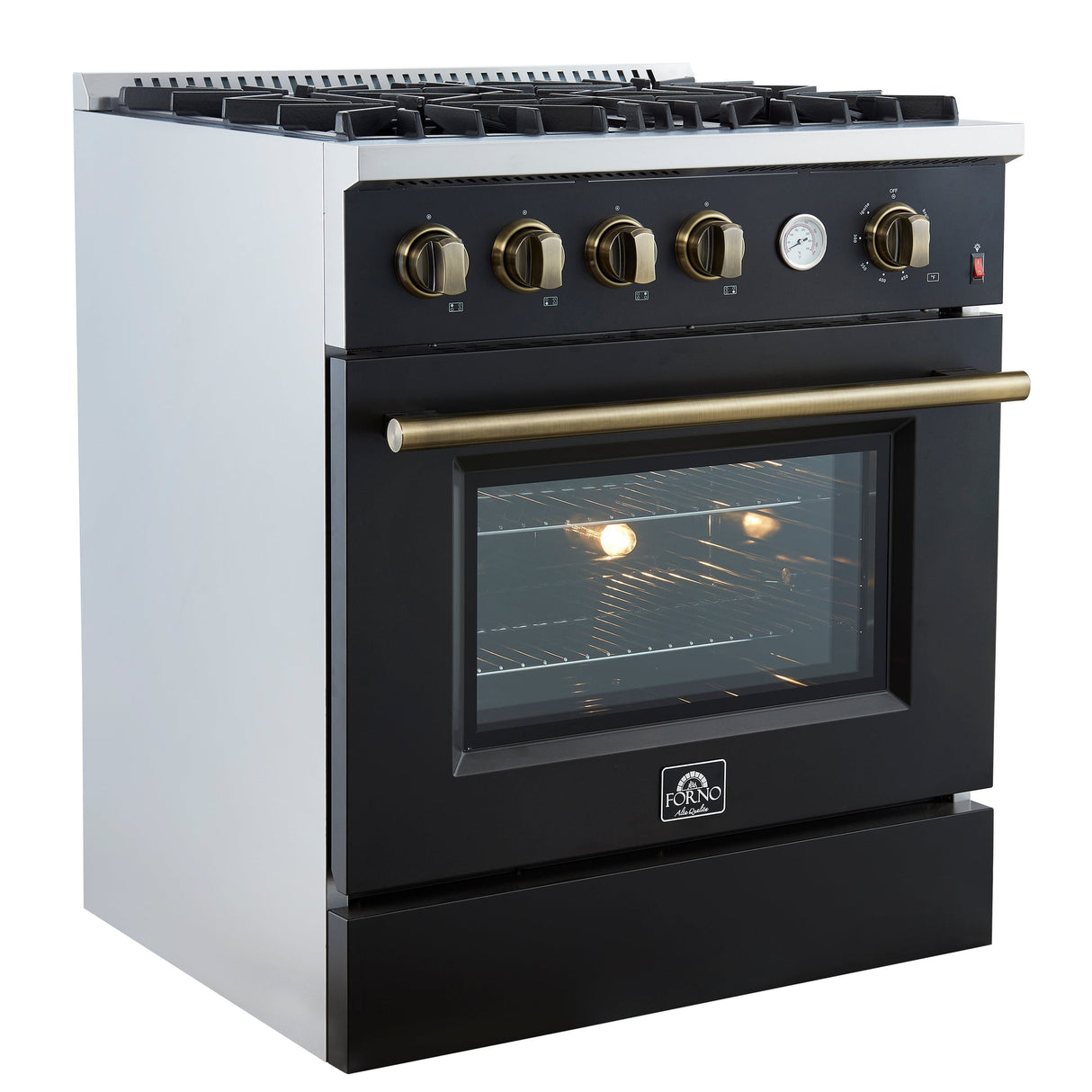 Forno Marco Gas Range with Antique Brass Design, Convection Oven