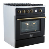 Forno Marco Gas Range with Antique Brass Design, Convection Oven