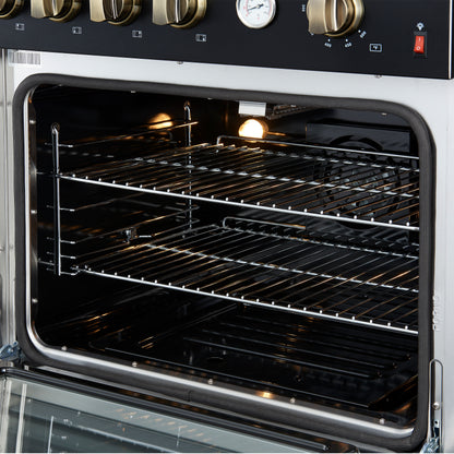 Forno Marco Gas Range with Antique Brass Design, Convection Oven