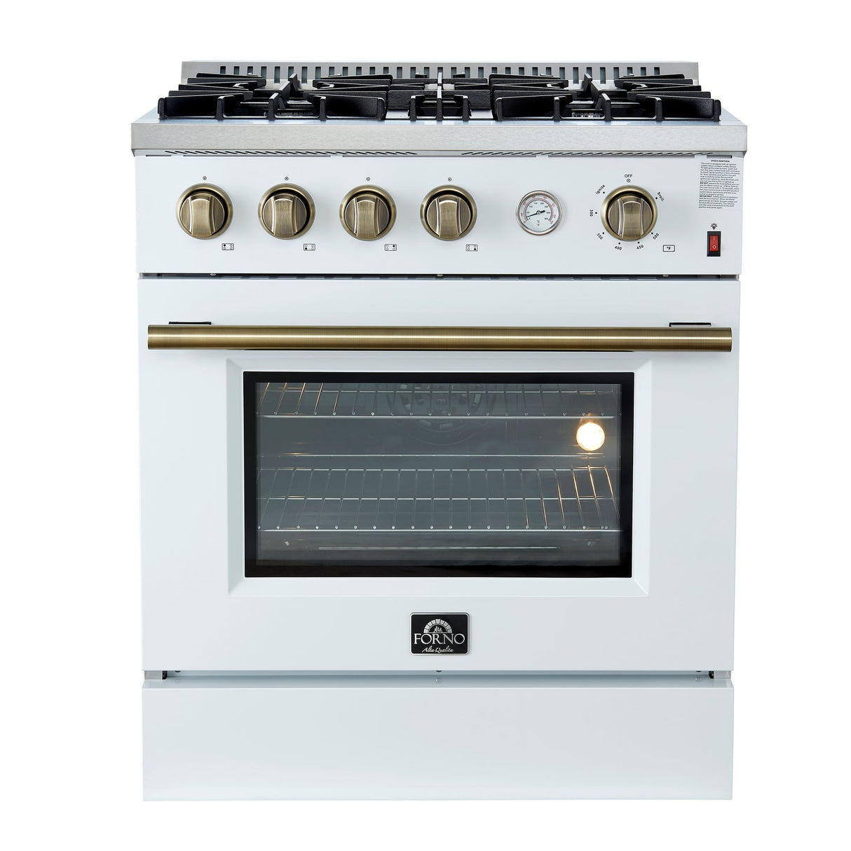 Forno Marco Gas Range with Antique Brass Design, Convection Oven