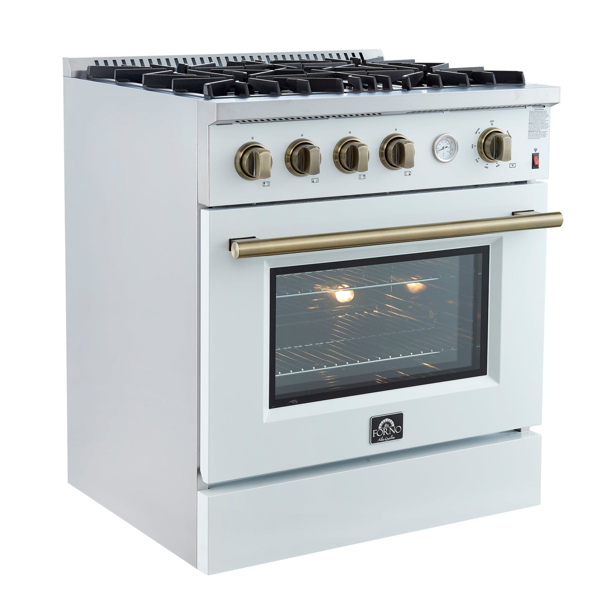 Forno Marco Gas Range with Antique Brass Design, Convection Oven