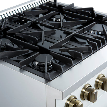 Forno Marco Gas Range with Antique Brass Design, Convection Oven