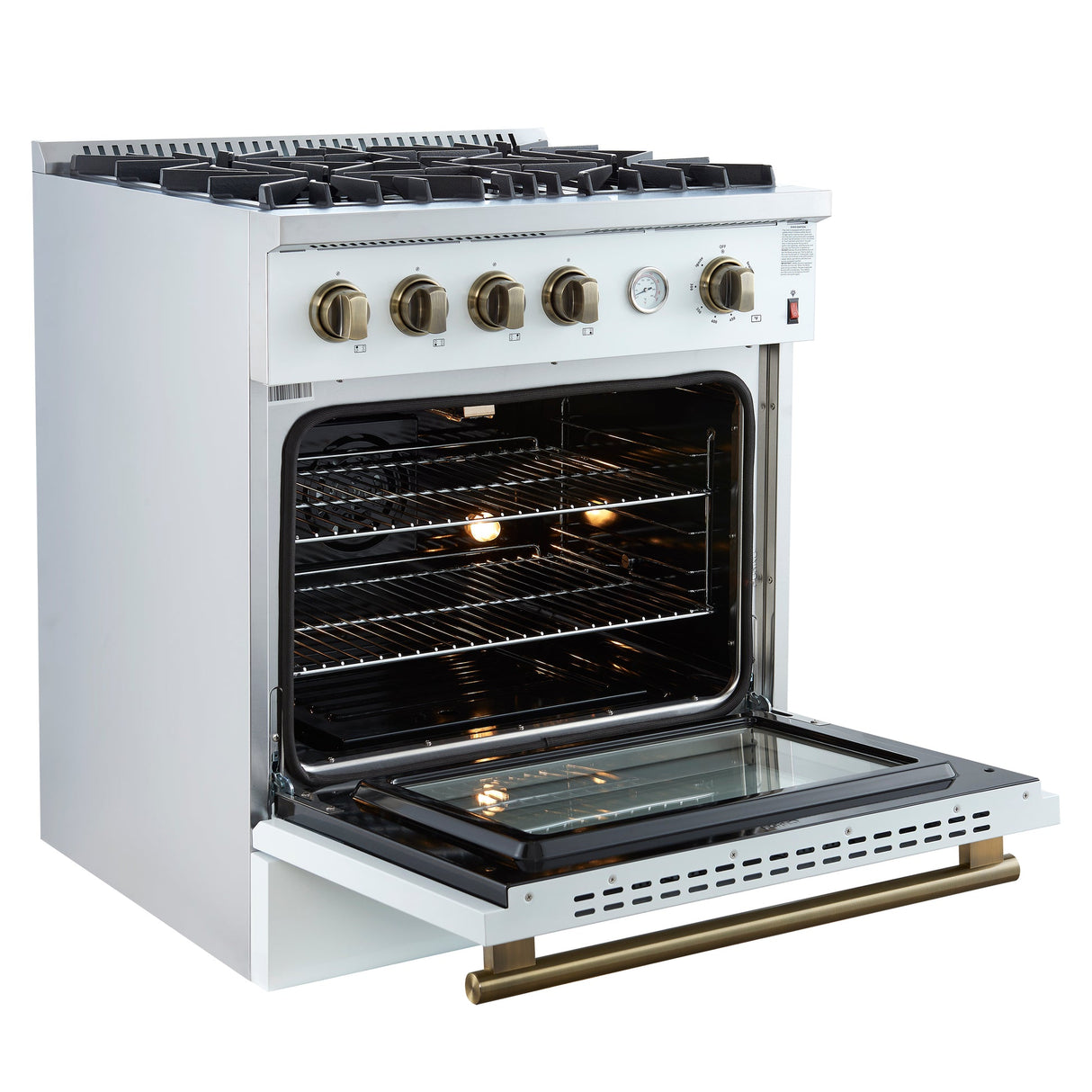 Forno Marco Gas Range with Antique Brass Design, Convection Oven