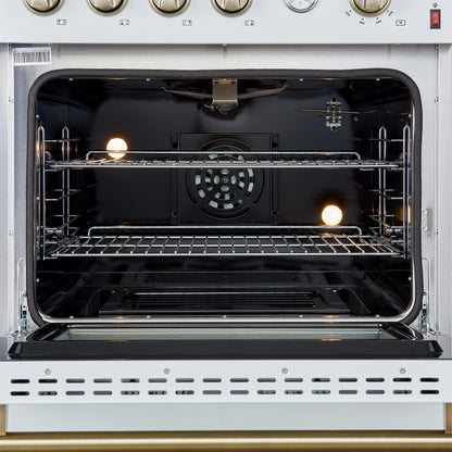 Forno Marco Gas Range with Antique Brass Design, Convection Oven