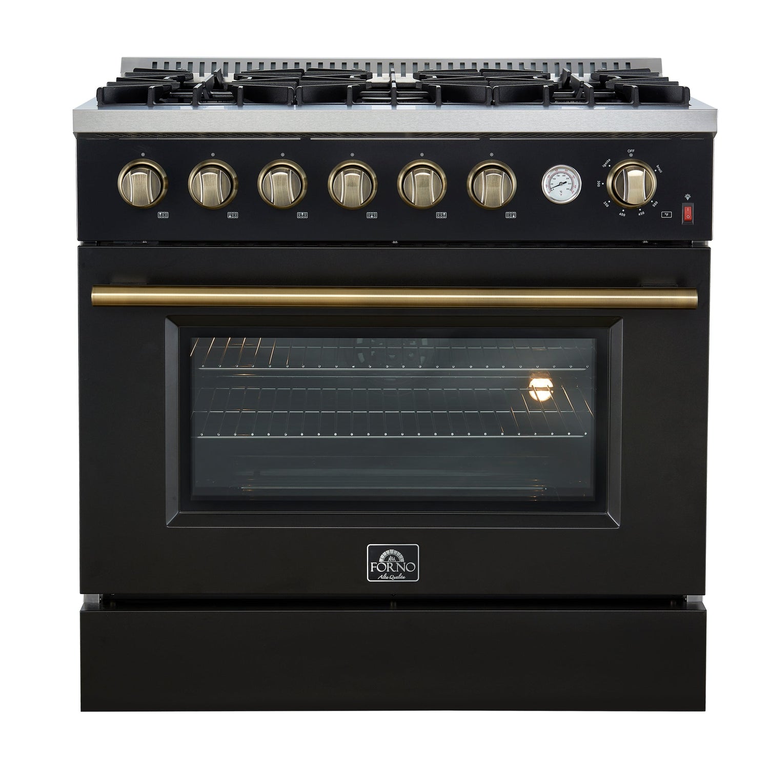 Forno Marco Gas Range with Antique Brass Design, Convection Oven