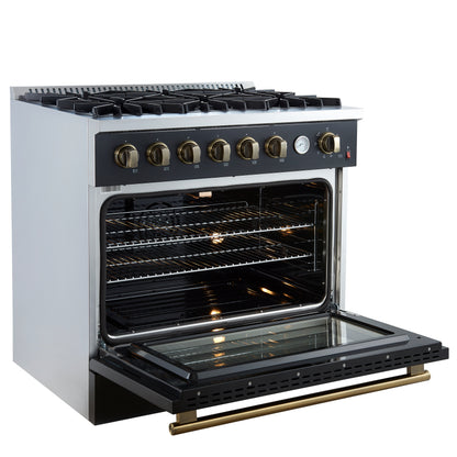 Forno Marco Gas Range with Antique Brass Design, Convection Oven