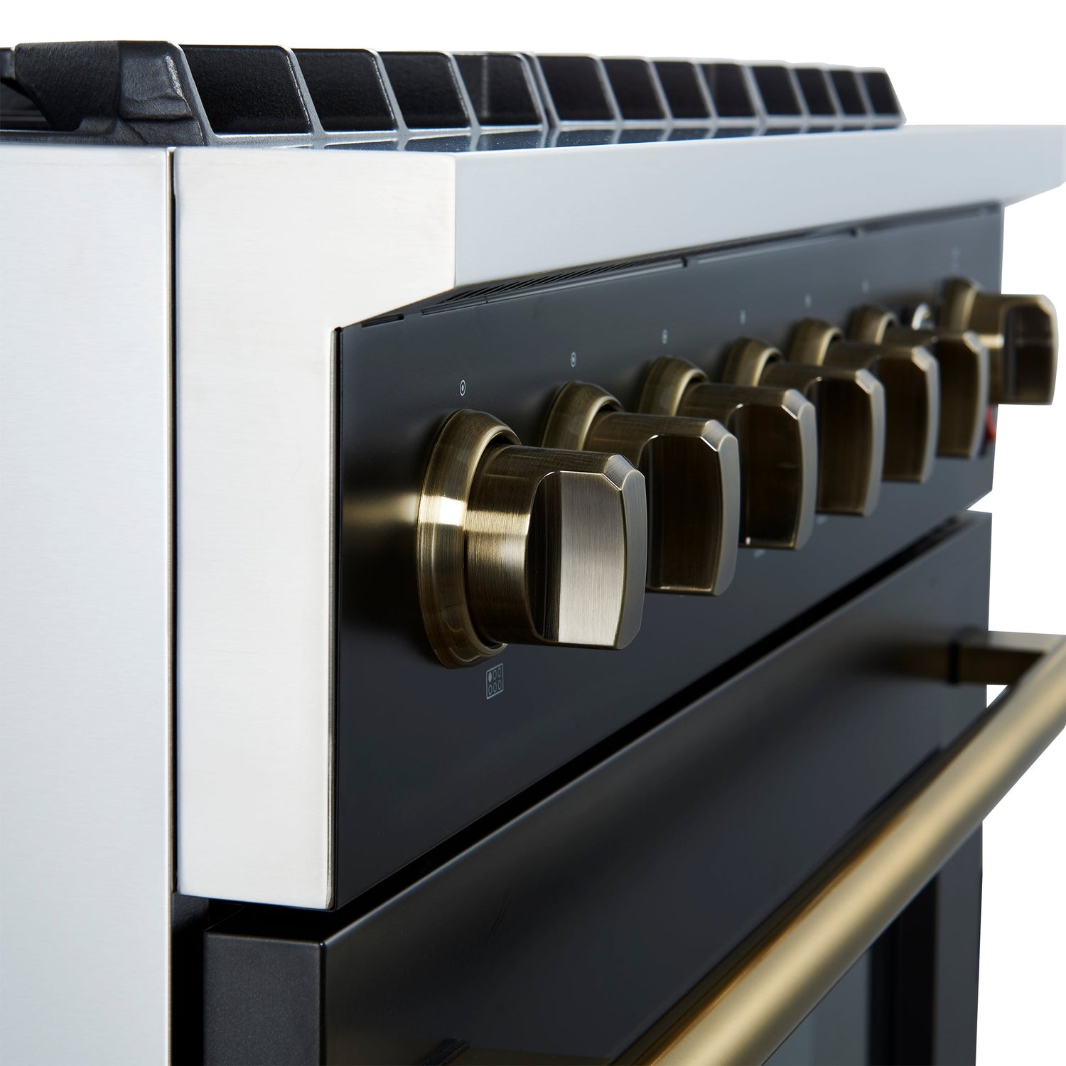 Forno Marco Gas Range with Antique Brass Design, Convection Oven
