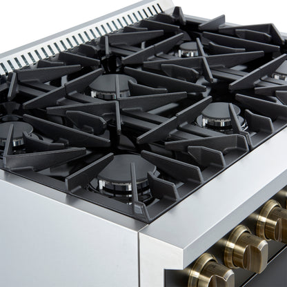 Forno Marco Gas Range with Antique Brass Design, Convection Oven