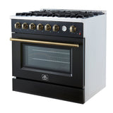 Forno Marco Gas Range with Antique Brass Design, Convection Oven