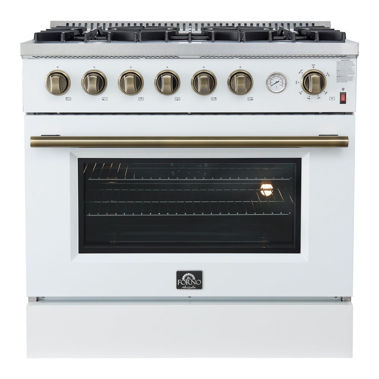 Forno Marco Gas Range with Antique Brass Design, Convection Oven