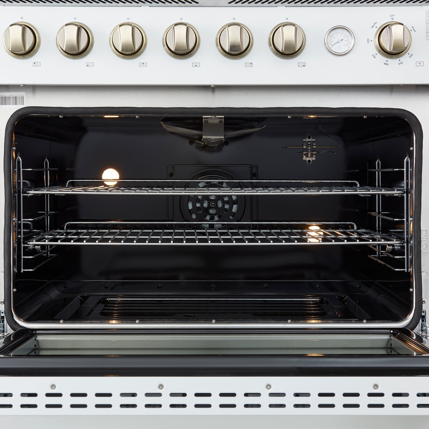 Forno Marco Gas Range with Antique Brass Design, Convection Oven