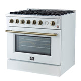 Forno Marco Gas Range with Antique Brass Design, Convection Oven