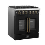 Forno Galiano French Door Gas Range with Antique Brass Design, Convection Oven