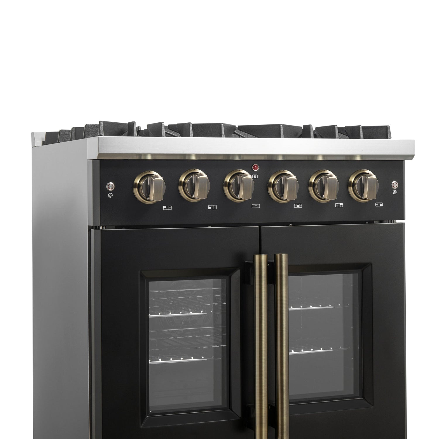 Forno Galiano French Door Gas Range with Antique Brass Design, Convection Oven