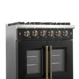 Forno Galiano French Door Gas Range with Antique Brass Design, Convection Oven