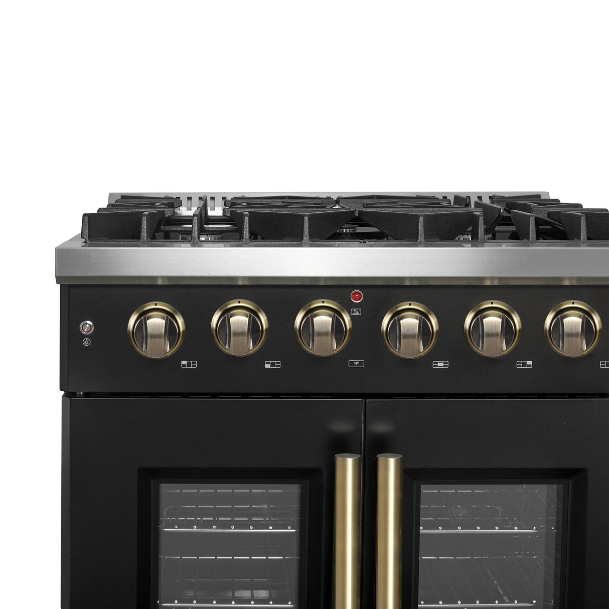 Forno Galiano French Door Gas Range with Antique Brass Design, Convection Oven