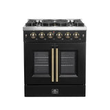 Forno Galiano French Door Gas Range with Antique Brass Design, Convection Oven