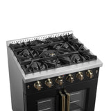 Forno Galiano French Door Gas Range with Antique Brass Design, Convection Oven