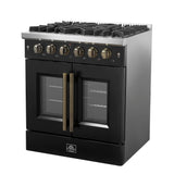 Forno Galiano French Door Gas Range with Antique Brass Design, Convection Oven