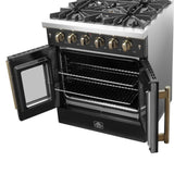 Forno Galiano French Door Gas Range with Antique Brass Design, Convection Oven