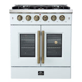 Forno Galiano French Door Gas Range with Antique Brass Design, Convection Oven