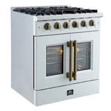 Forno Galiano French Door Gas Range with Antique Brass Design, Convection Oven