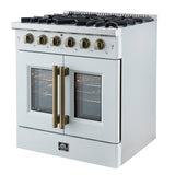 Forno Galiano French Door Gas Range with Antique Brass Design, Convection Oven