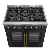 Forno Galiano French Door Gas Range with Antique Brass Design, Convection Oven