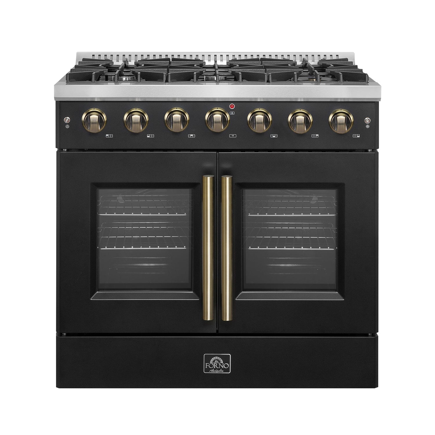 Forno Galiano French Door Gas Range with Antique Brass Design, Convection Oven