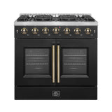 Forno Galiano French Door Gas Range with Antique Brass Design, Convection Oven