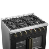 Forno Galiano French Door Gas Range with Antique Brass Design, Convection Oven