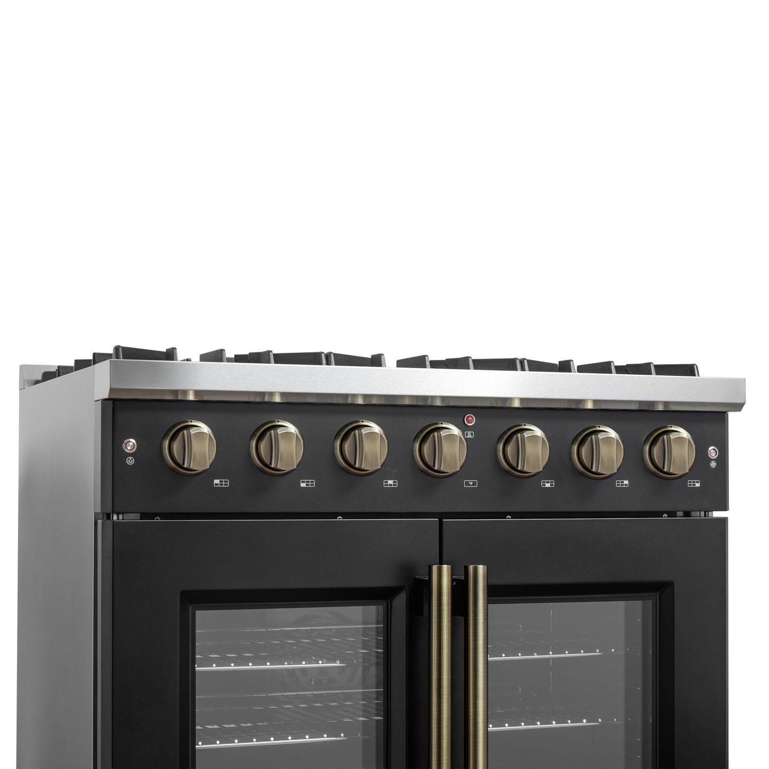 Forno Galiano French Door Gas Range with Antique Brass Design, Convection Oven