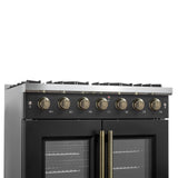 Forno Galiano French Door Gas Range with Antique Brass Design, Convection Oven