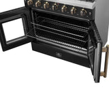 Forno Galiano French Door Gas Range with Antique Brass Design, Convection Oven