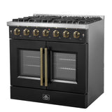 Forno Galiano French Door Gas Range with Antique Brass Design, Convection Oven