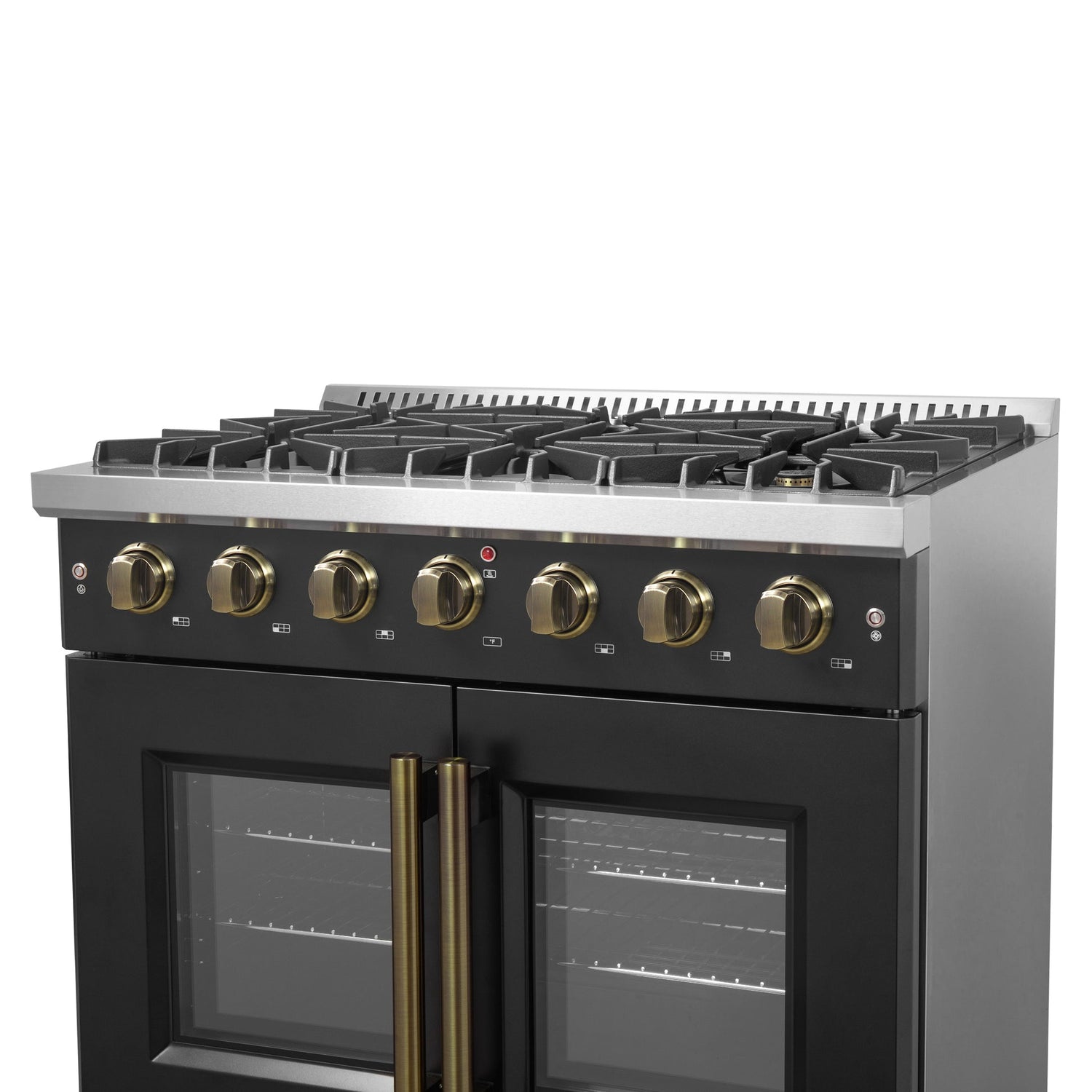 Forno Galiano French Door Gas Range with Antique Brass Design, Convection Oven