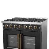 Forno Galiano French Door Gas Range with Antique Brass Design, Convection Oven