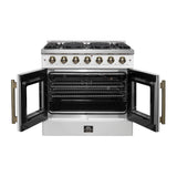 Forno Galiano French Door Gas Range with Antique Brass Design, Convection Oven