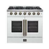 Forno Galiano French Door Gas Range with Antique Brass Design, Convection Oven