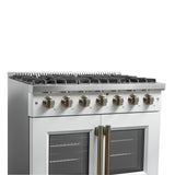 Forno Galiano French Door Gas Range with Antique Brass Design, Convection Oven