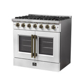 Forno Galiano French Door Gas Range with Antique Brass Design, Convection Oven