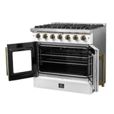 Forno Galiano French Door Gas Range with Antique Brass Design, Convection Oven