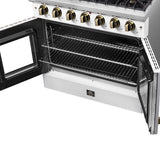 Forno Galiano French Door Gas Range with Antique Brass Design, Convection Oven